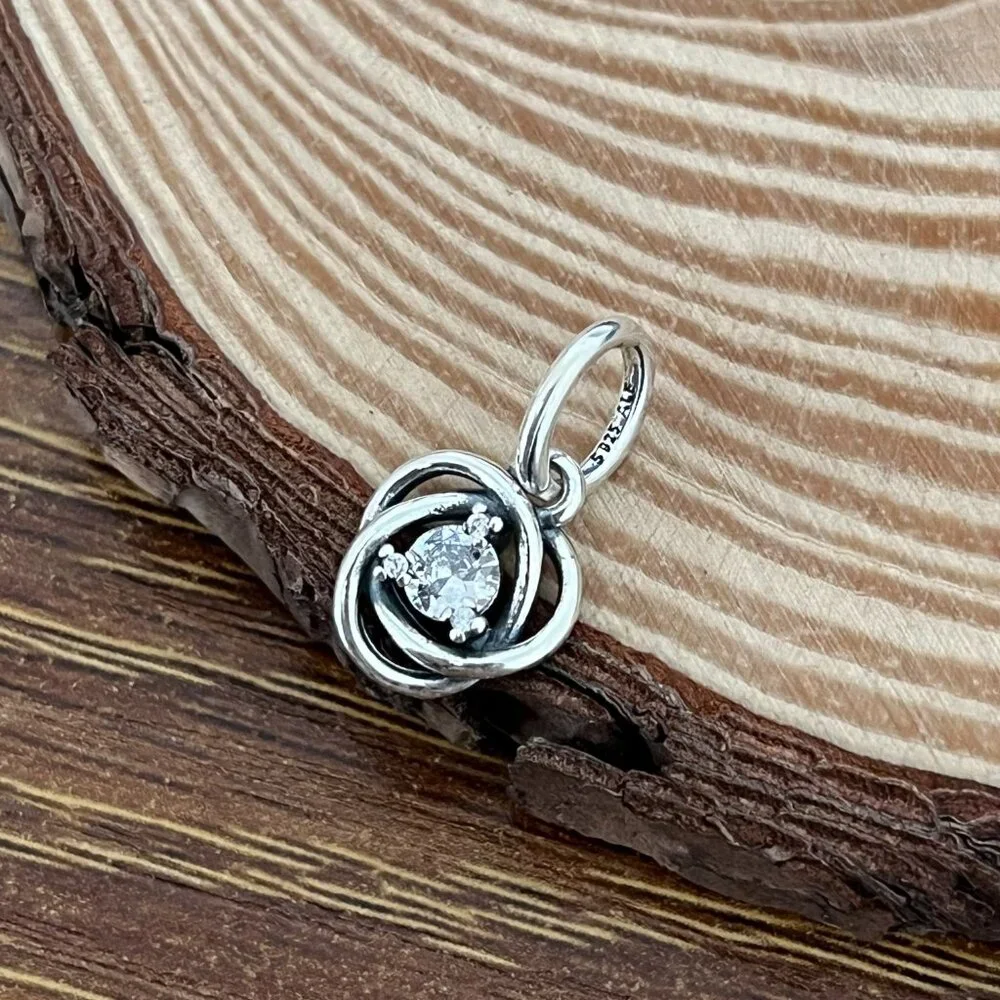 Pandora April Clear Eternity Circle Dangle Charm - Picture 1 of 3